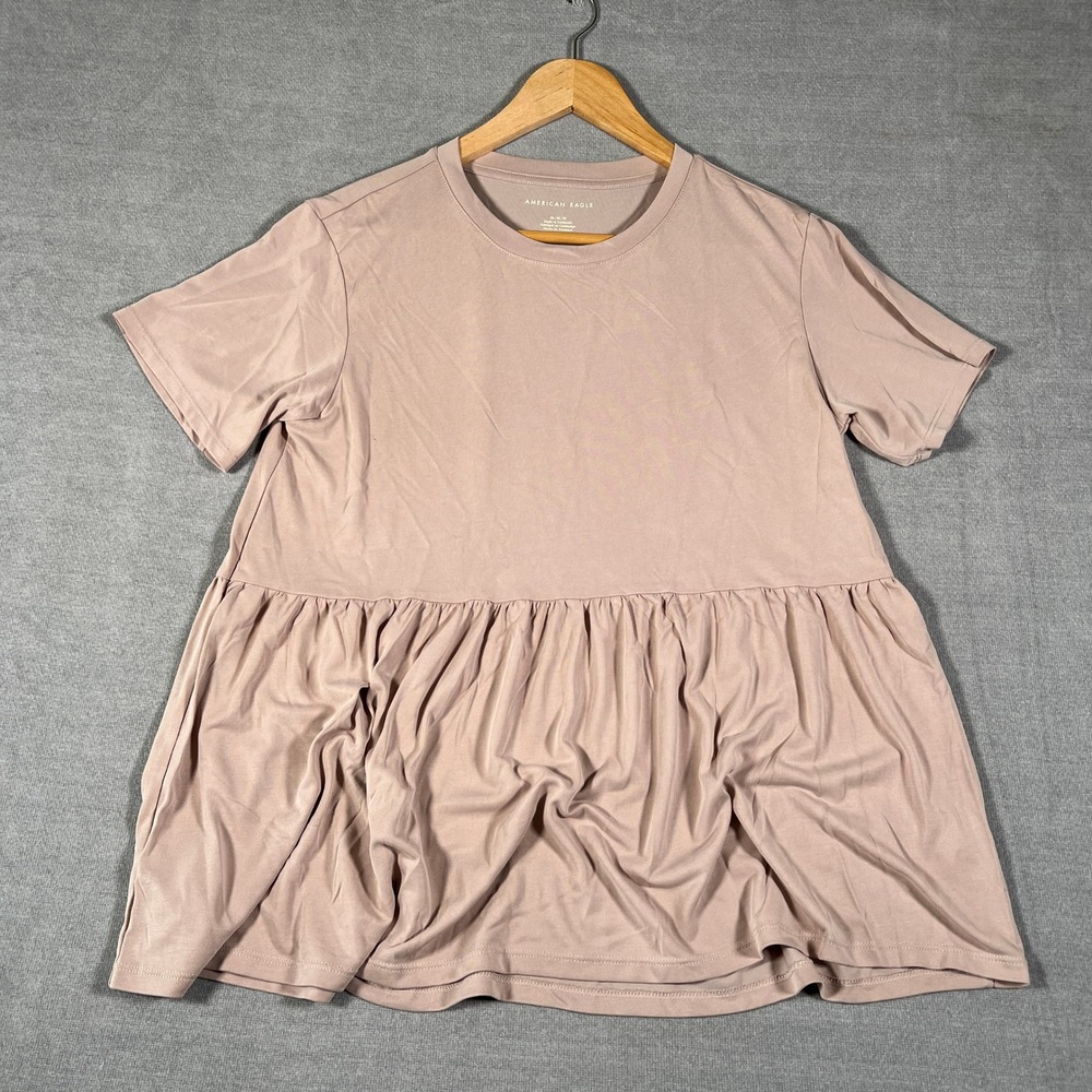 American Eagle Babydoll Peplum Short Sleeve T-Shirt Womens Medium Mauve Pink